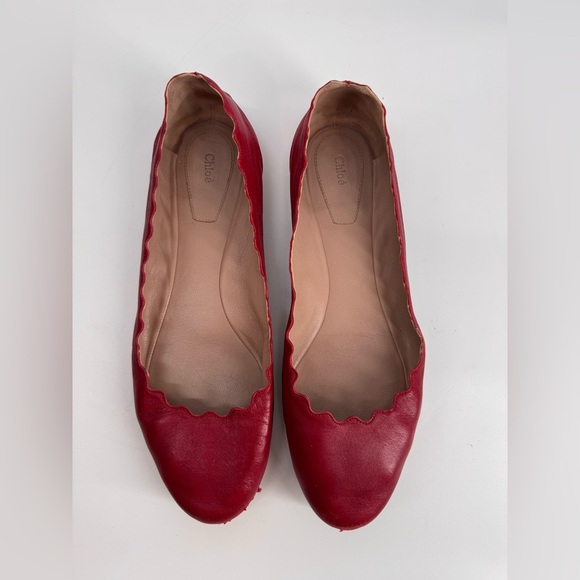 Chloe Scalloped Red Leather Flats 9.5 - Picture 1 of 5